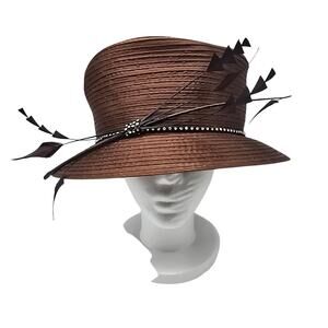 Vintage Mr Song Millinery Rhinestone Embellished Church Derby Hat Brown One Size